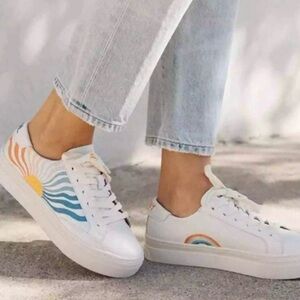 New Soludos groovy wave Ibiza platform White Sneakers Blue and Orange Design 5.5